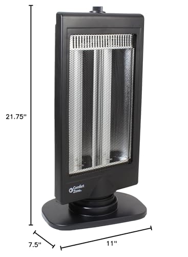 Comfort Zone Oscillating Portable Space Heater, Flat Panel, Halogen, Infrared, Electric, Adjustable Tilt, Overheat Sensor, Stay-Cool, & Tip-Over Switch, Ideal for Home, Bedroom, & Office, 800W, CZHTV9