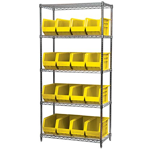 Akro-Mils 30265 AkroBins Plastic Storage Bins, Space-Saving Stackable Bins, Garage Organization Bins, Closet, Classroom Organization, Craft Storage, 18-Inch x 8.25-Inch x 9-Inch, Yellow, 6-Pack