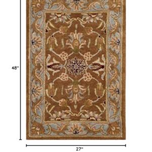 SAFAVIEH Heritage Collection Accent Rug - 2'3" x 4', Brown & Blue, Handmade Traditional Oriental Wool, Ideal for High Traffic Areas in Entryway, Living Room, Bedroom (HG812A)