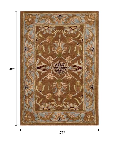 SAFAVIEH Heritage Collection Accent Rug - 2'3" x 4', Brown & Blue, Handmade Traditional Oriental Wool, Ideal for High Traffic Areas in Entryway, Living Room, Bedroom (HG812A)