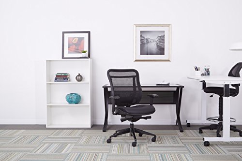 SPACE Seating Breathable Mesh High Back and Padded Black Leather Seat, Ultra 2-to-1 Synchro Tilt Control, Seat Slider and Gunmetal Finish Executive Chair