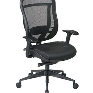 SPACE Seating Breathable Mesh High Back and Padded Black Leather Seat, Ultra 2-to-1 Synchro Tilt Control, Seat Slider and Gunmetal Finish Executive Chair