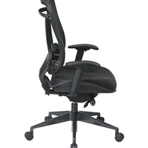 SPACE Seating Breathable Mesh High Back and Padded Black Leather Seat, Ultra 2-to-1 Synchro Tilt Control, Seat Slider and Gunmetal Finish Executive Chair