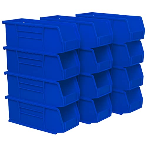 Akro-Mils 30224 AkroBins Plastic Storage Bins, Space-Saving Stackable Bins, Garage Organization Bins, Pantry Organization, Craft Storage, 11-Inch x 4-Inch x 4-Inch, Blue, 12-Pack