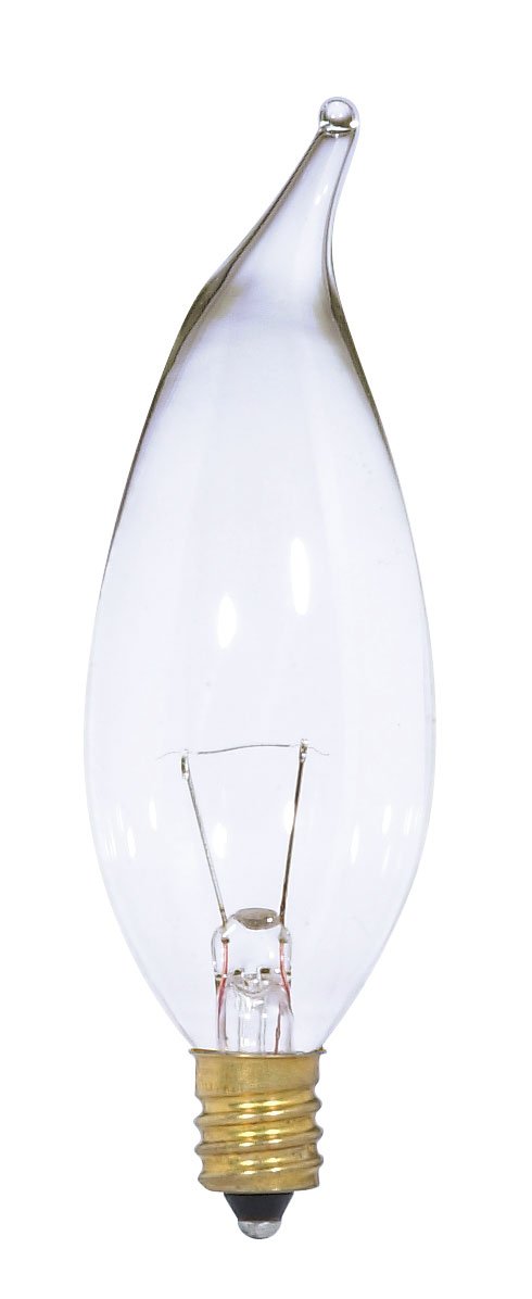 Satco S3868 12V Candelabra Base 25-Watt CA10 Light Bulb, Clear