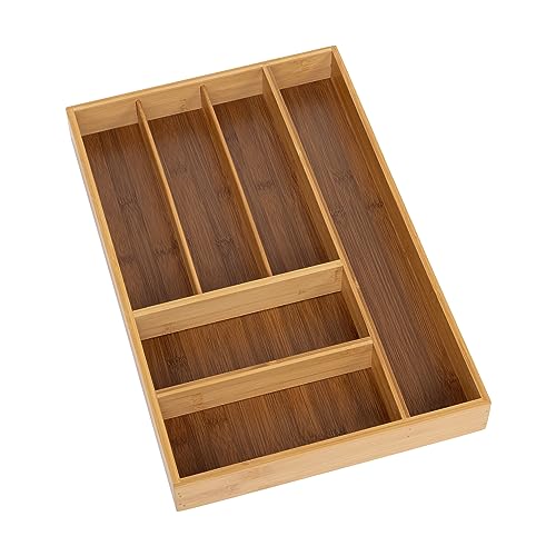 Seville Classics Bamboo Eco-Conscious Organizer Tray Kitchen Home Office Pantry Junk Drawer Utensils, Flatware, Silverware, Cutlery, Pens, (Large)