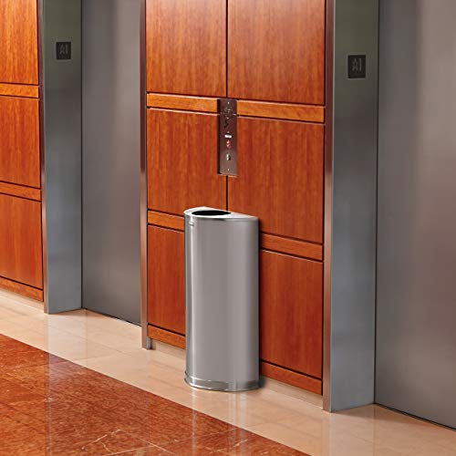 Rubbermaid Commercial Products Half Rounds Steel Trash Can, Open Top, 12 GAL, Stainless Steel, Indoor for Hotel Lobbies/Washrooms/Front of House Hospitality Areas