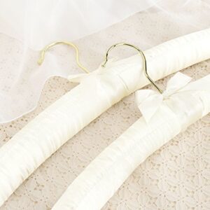 HANGERWORLD 4 Ivory 17inch Classic Satin Padded Hangers for Wedding Dress Non-Slip with Gilt Hook