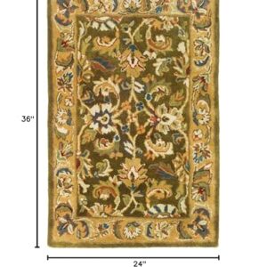 SAFAVIEH Classic Collection Accent Rug - 2' x 3', Olive & Camel, Handmade Traditional Oriental Wool, Ideal for High Traffic Areas in Entryway, Living Room, Bedroom (CL758M)