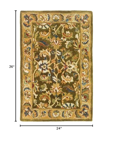 SAFAVIEH Classic Collection Accent Rug - 2' x 3', Olive & Camel, Handmade Traditional Oriental Wool, Ideal for High Traffic Areas in Entryway, Living Room, Bedroom (CL758M)