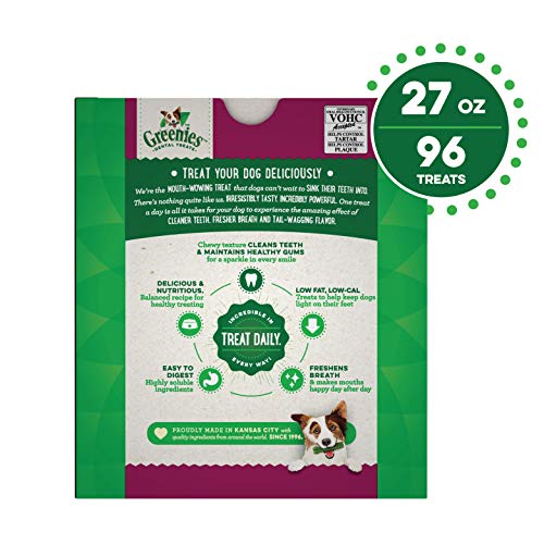 Greenies Weight Management Teenie Natural Dog Dental Care Chews Weight Control Dog Treats, 27 oz. Pack (96 Treats)