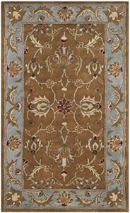 safavieh heritage collection accent rug - 2'3" x 4', brown & blue, handmade traditional oriental wool, ideal for high traffic areas in entryway, living room, bedroom (hg812a)