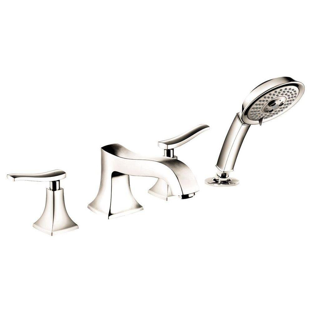 hansgrohe Metris C Classic 2-Handle 19-inch Wide Roman Tub Filler Freestanding Bathtub Faucetand Shower Set in Polished Nickel, 31314831