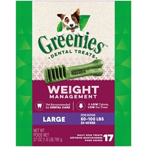 greenies weight management large natural dog dental care chews weight control dog treats, 27 oz. pack (17 treats)