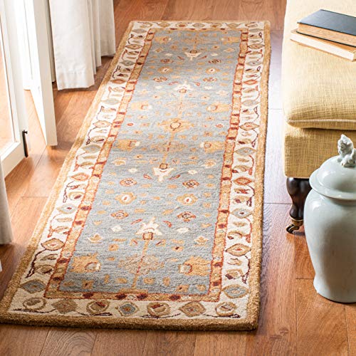 SAFAVIEH Anatolia Collection Runner Rug - 2'3" x 8', Blue & Ivory, Handmade Traditional Oriental Wool, Ideal for High Traffic Areas in Living Room, Bedroom (AN547A)