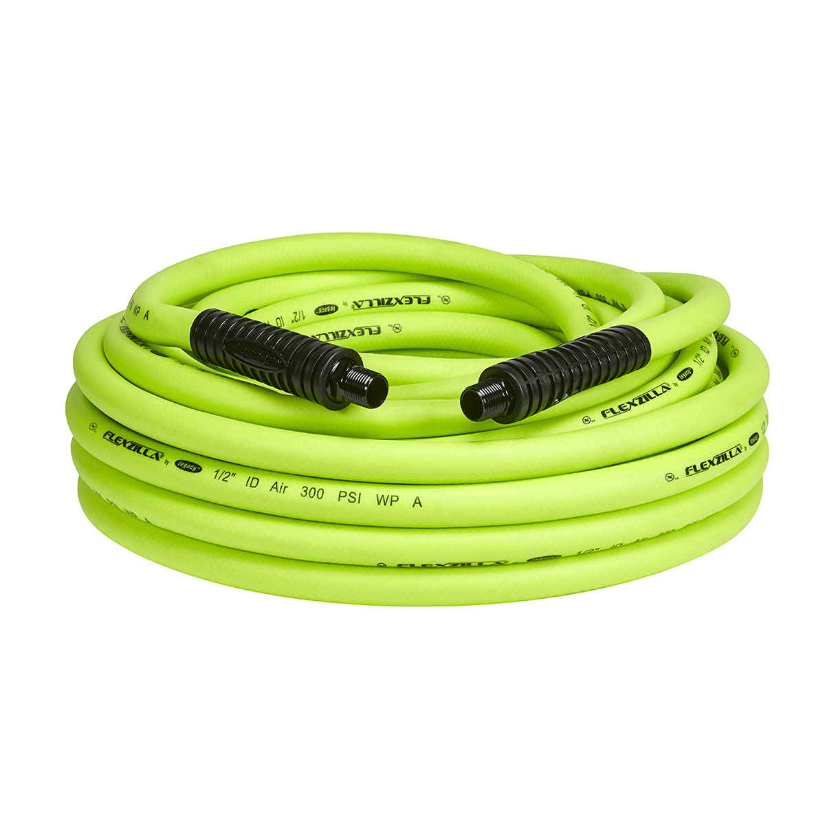 Flexzilla Air Hose, 1/2 in. x 50 ft., 3/8 in. MNPT Fittings Heavy Duty, Lightweight, Hybrid, ZillaGreen - HFZ1250YW3