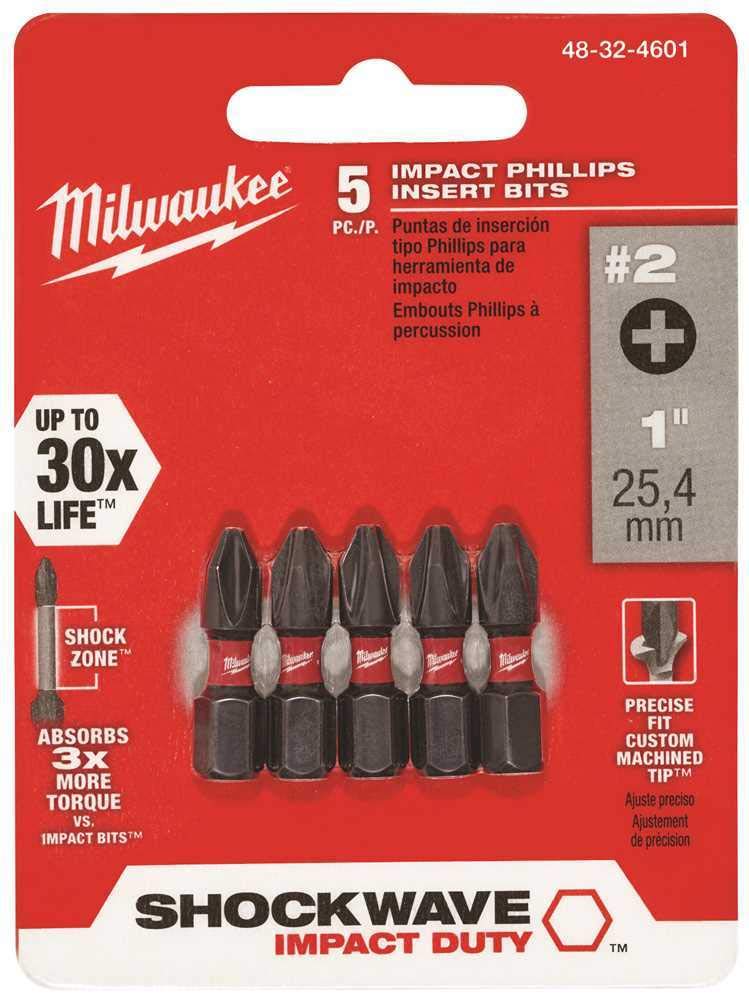 Milwaukee 48-32-4601 Shockwave Insert Bit Phillips #2, 5-Pack