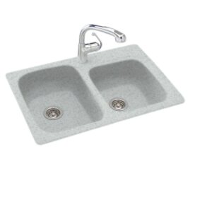 swanstone ks03322db.053 solid surface 1-hole dual mount double-bowl kitchen sink, 33-in l x 22-in h x 9-in h, tahiti gray