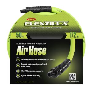 Flexzilla Air Hose, 1/2 in. x 50 ft., 3/8 in. MNPT Fittings Heavy Duty, Lightweight, Hybrid, ZillaGreen - HFZ1250YW3