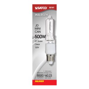 Satco S3181 120V 500-Watt T4 E11 Base Light Bulb, Clear