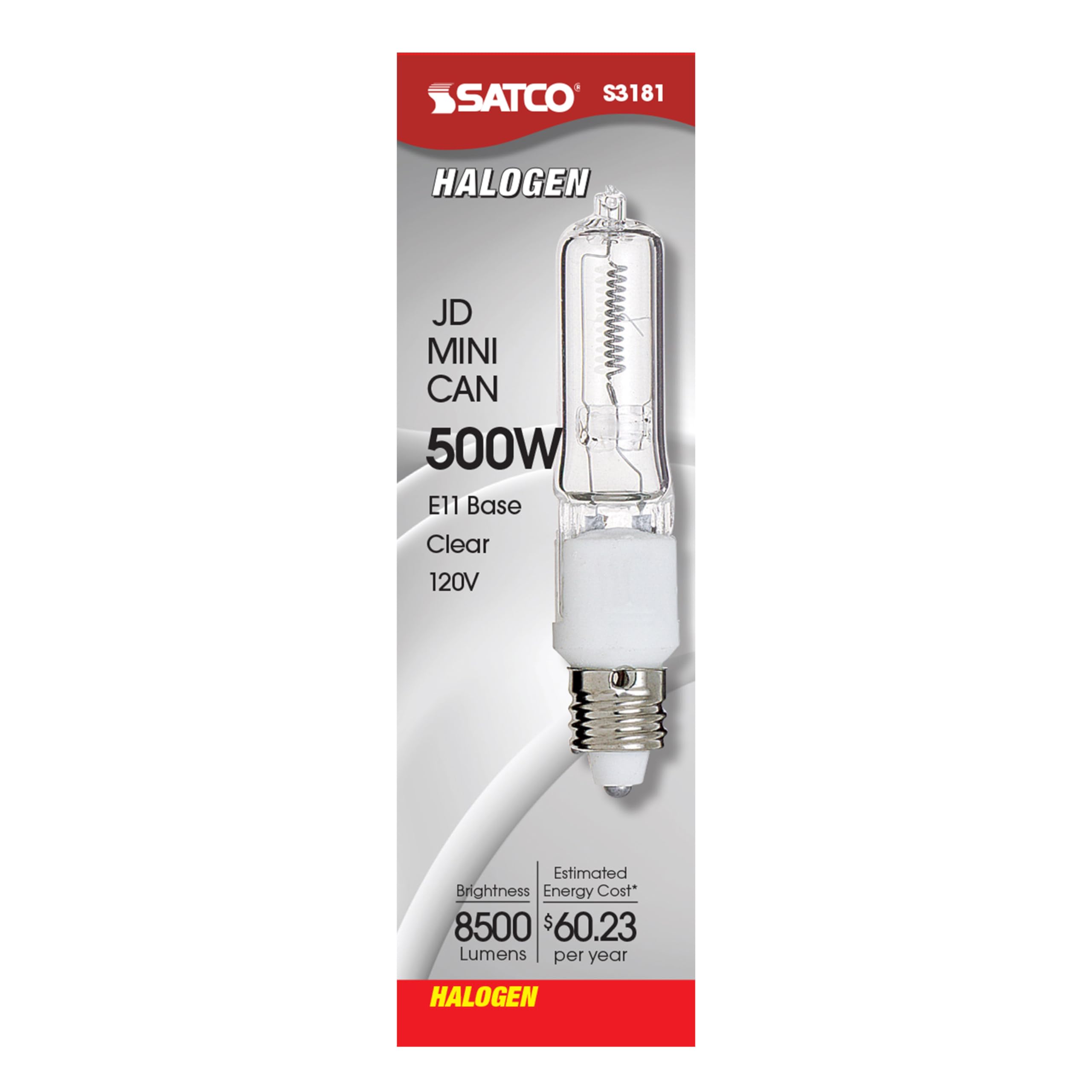 Satco S3181 120V 500-Watt T4 E11 Base Light Bulb, Clear