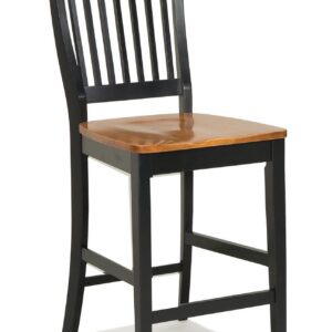 Home Styles Wood Counter Stool with Slat Backs and Black and Rich Oak Seat Finish