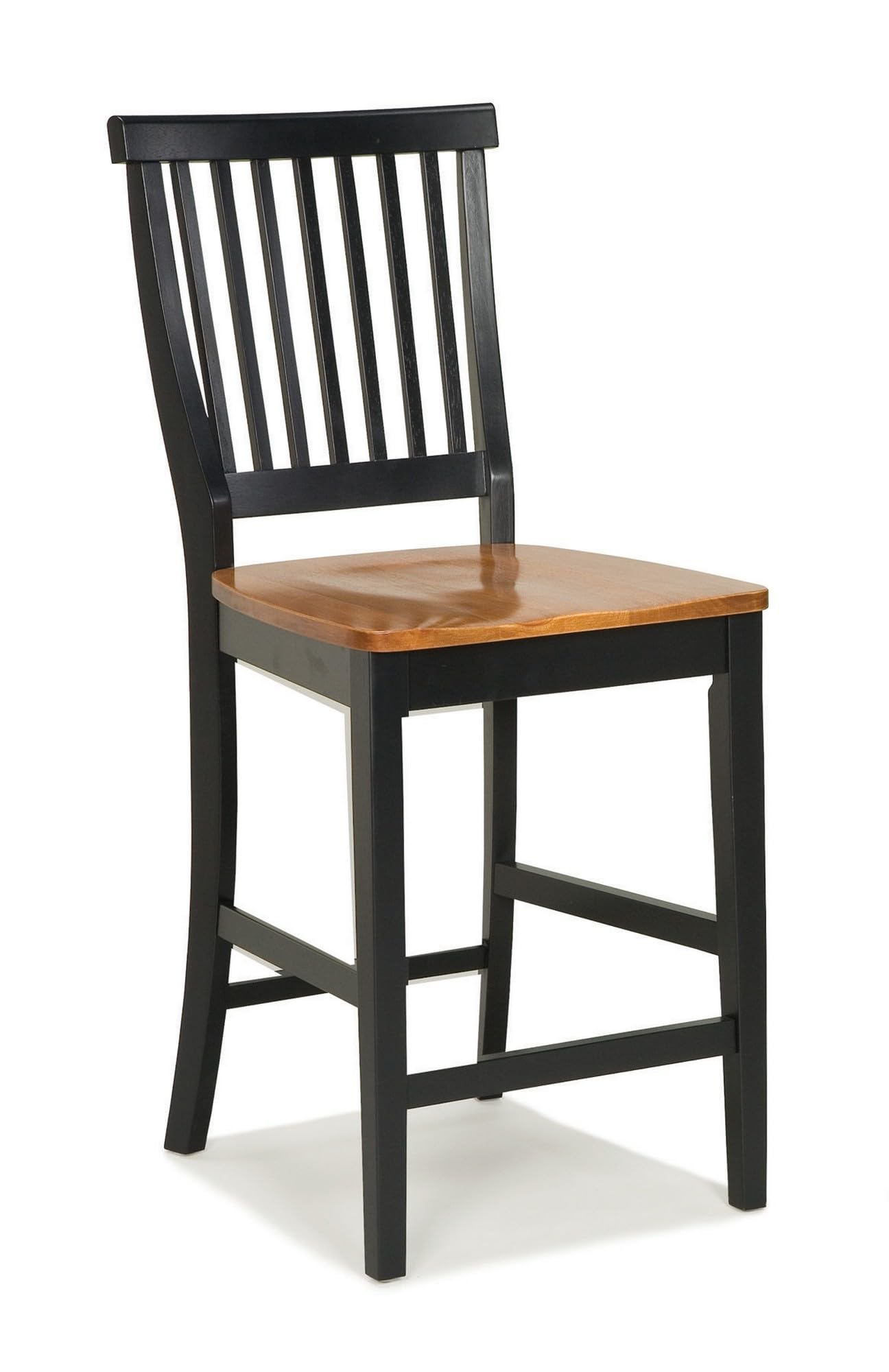 Home Styles Wood Counter Stool with Slat Backs and Black and Rich Oak Seat Finish