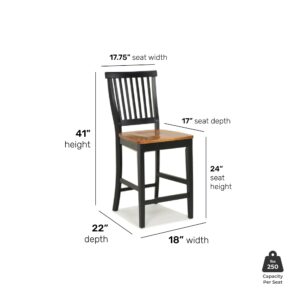 Home Styles Wood Counter Stool with Slat Backs and Black and Rich Oak Seat Finish