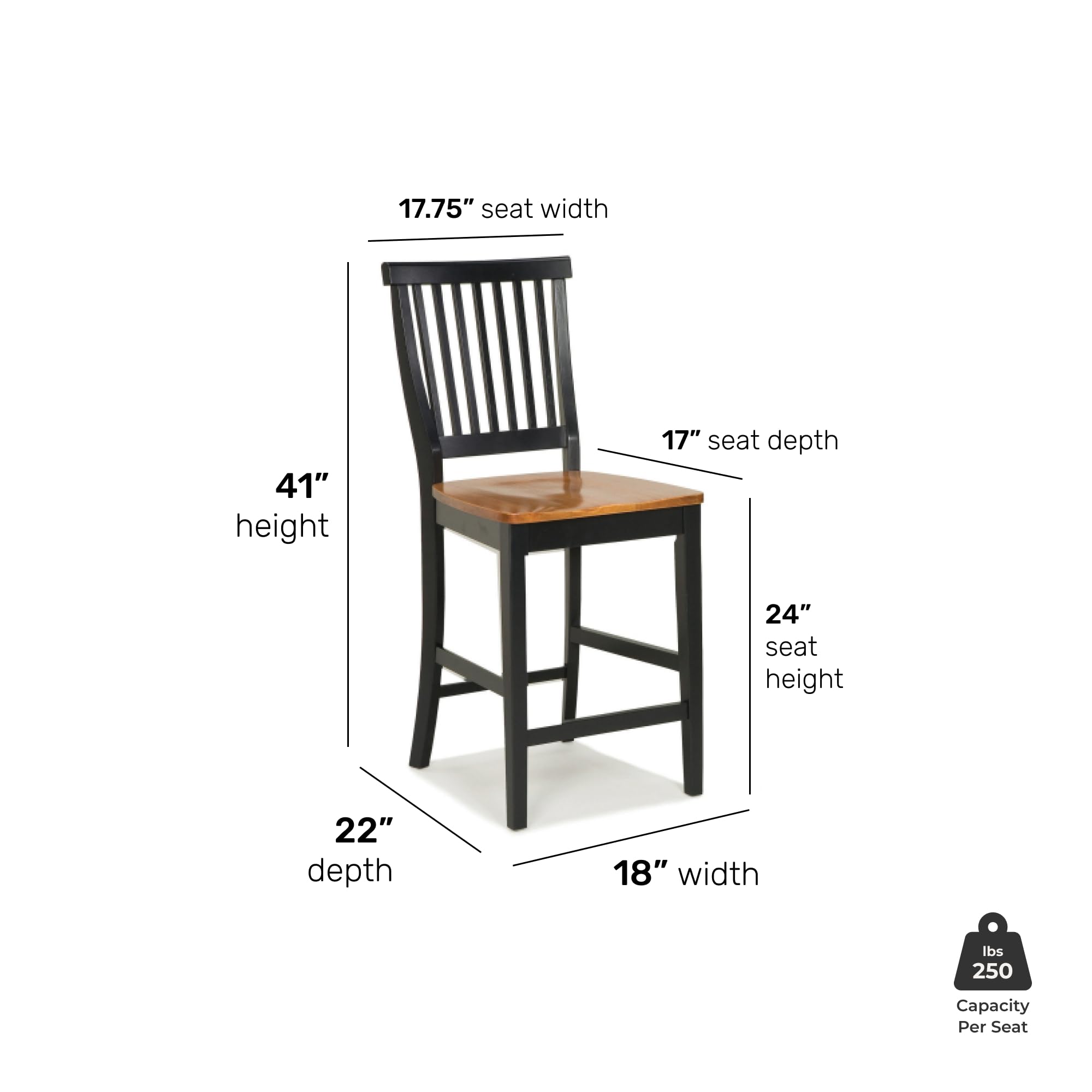 Home Styles Wood Counter Stool with Slat Backs and Black and Rich Oak Seat Finish