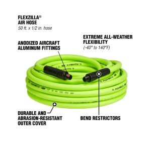 Flexzilla Air Hose, 1/2 in. x 50 ft., 3/8 in. MNPT Fittings Heavy Duty, Lightweight, Hybrid, ZillaGreen - HFZ1250YW3