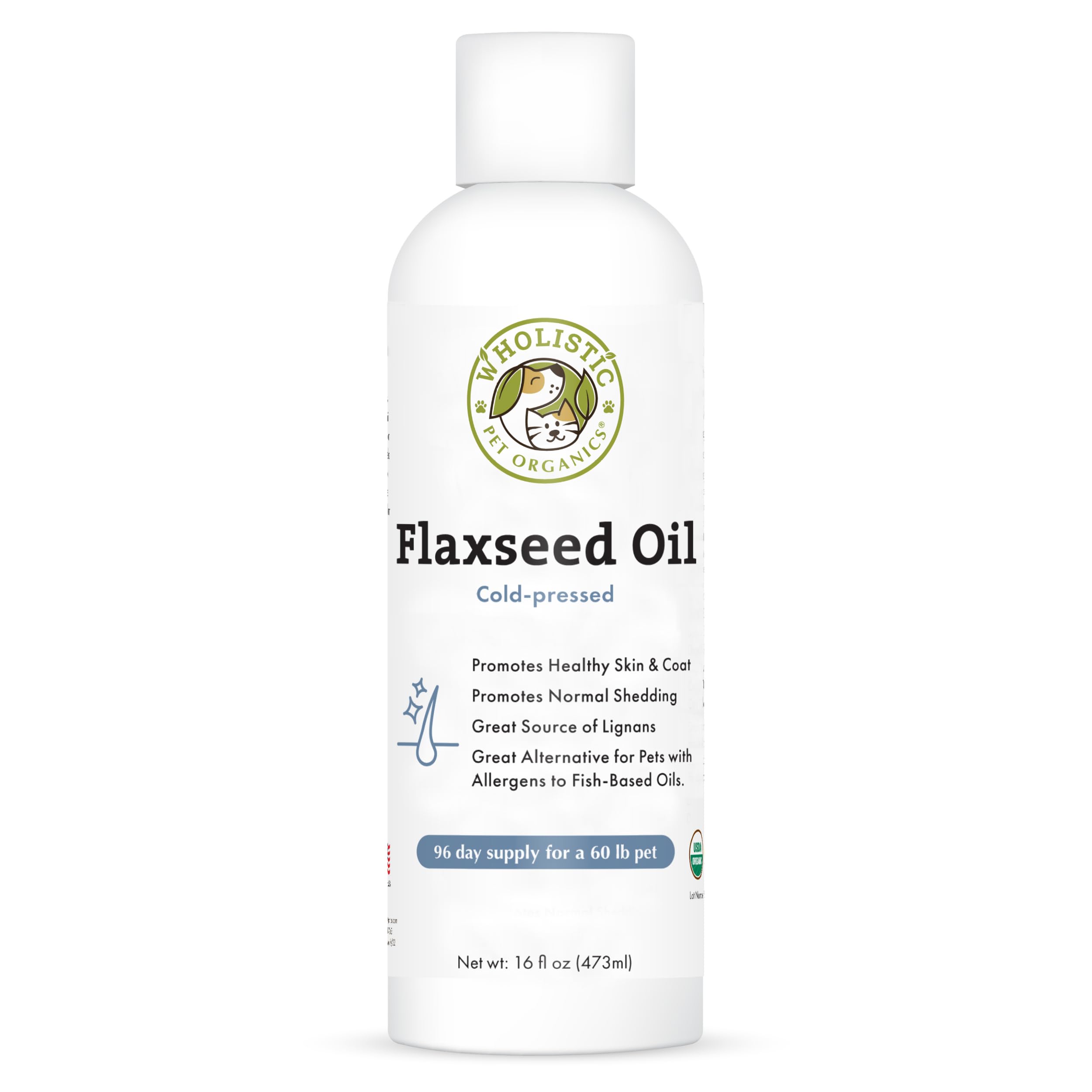 Wholistic Pet Organics Flaxseed Oil for Dogs - 16 Oz - Omega 3 Supplement for Dog Itchy Skin, Dry Skin Relief & Shedding - Skin & Coat Vitamins