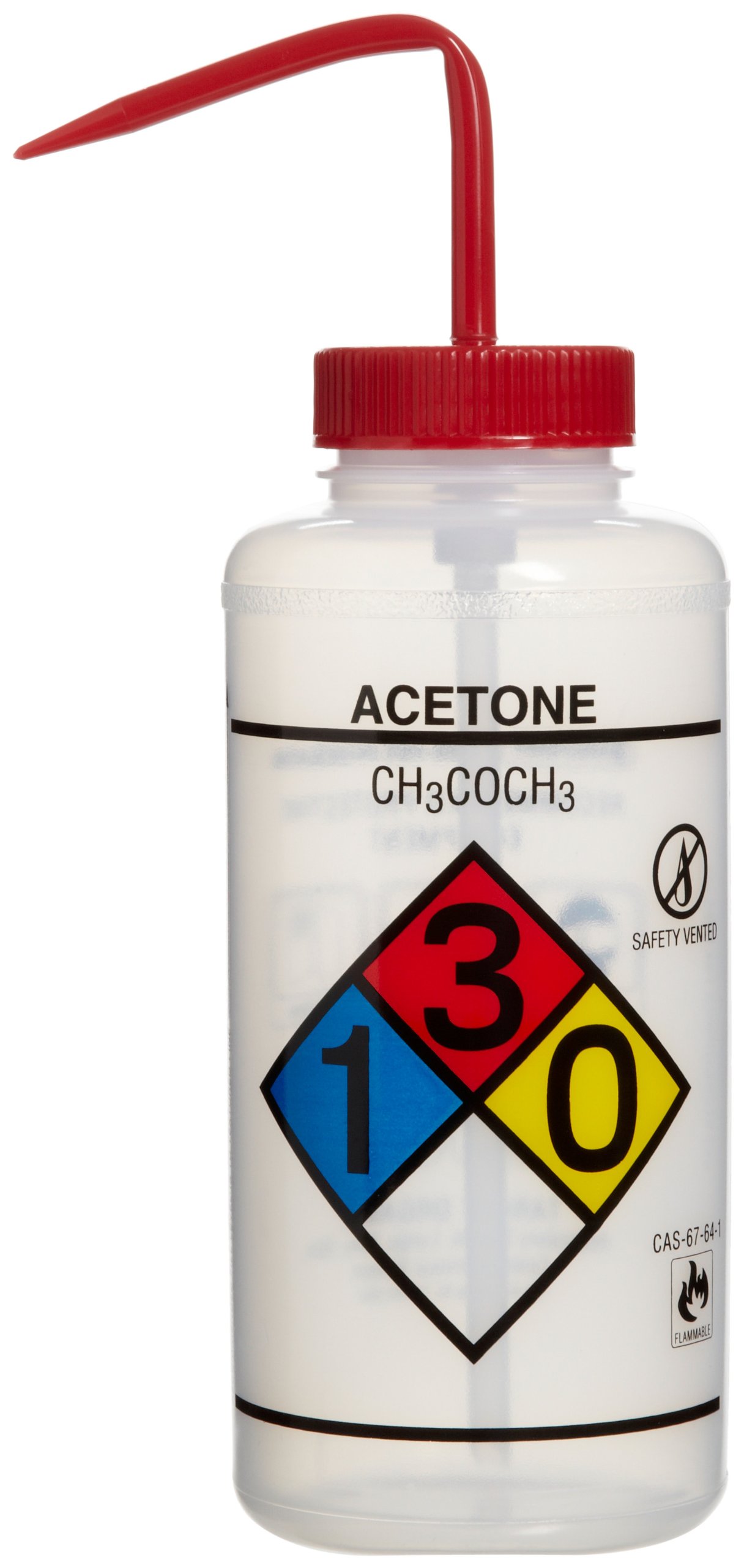 SP Bel-Art Right-to-Know Safety-Vented / Labeled 4-Color Acetone Wide-Mouth Wash Bottles; 1000ml (32oz), Polyethylene w/Red Polypropylene Cap (Pack of 2) (F11832-0001)