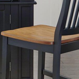 Home Styles Wood Counter Stool with Slat Backs and Black and Rich Oak Seat Finish