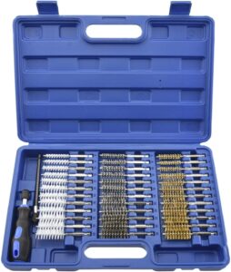 neiko 00325a wire brush drill attachments with 1/4-inch hex shank, sae and mm brushes assortment, mountable on power drill or die grinder, 38-piece set