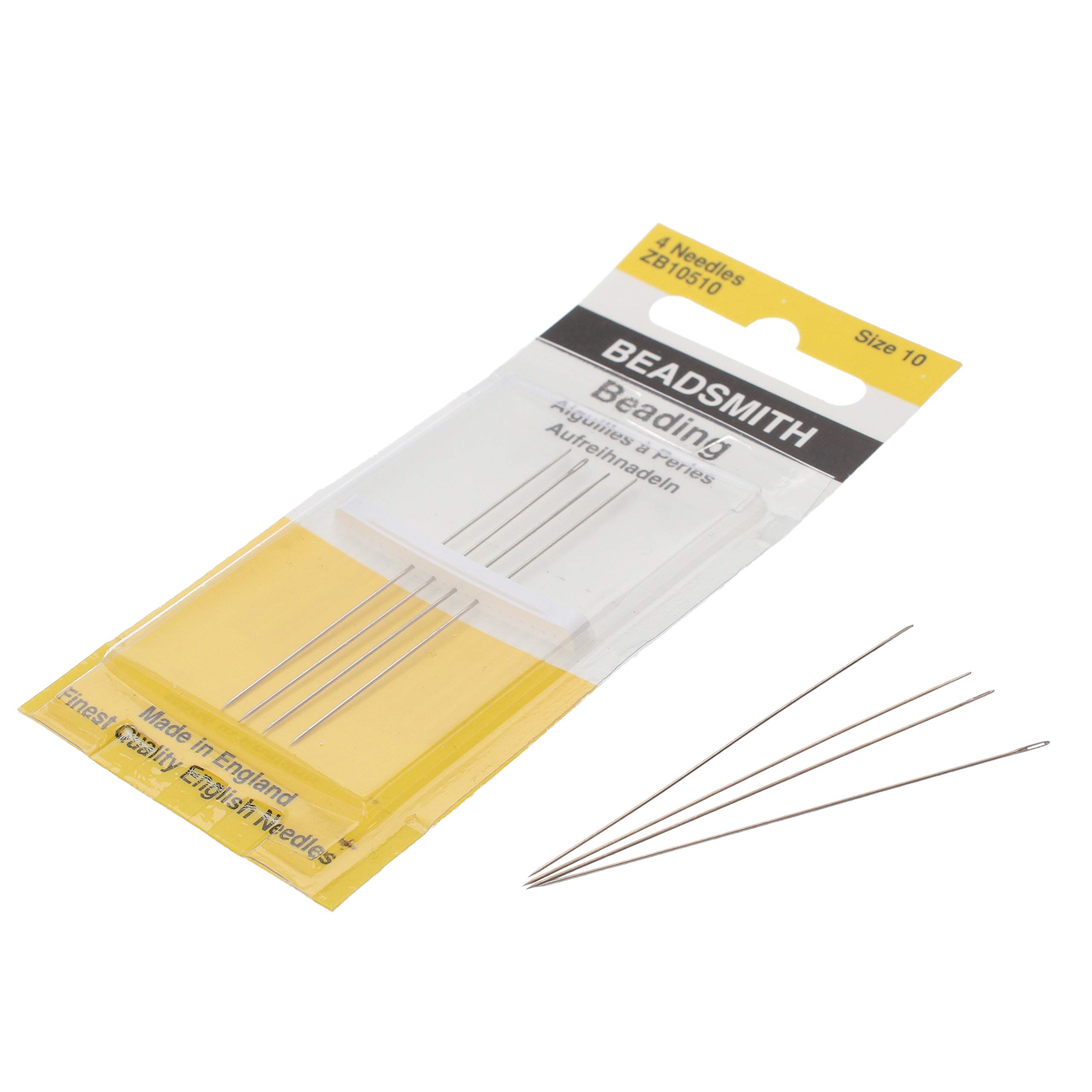 The Beadsmith English Beading Needles, Size 10, 4 Needles per Card, Made in England, Use for Loom Weaving Beadwork, Off-Loom Stitching and Jewelry Making with Seed Beads