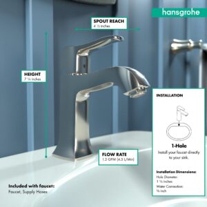 hansgrohe Metris C Classic Replacement Easy Clean 1-Handle 1 7-inch Tall Bathroom Sink Faucet in Polished Nickel, 31077831