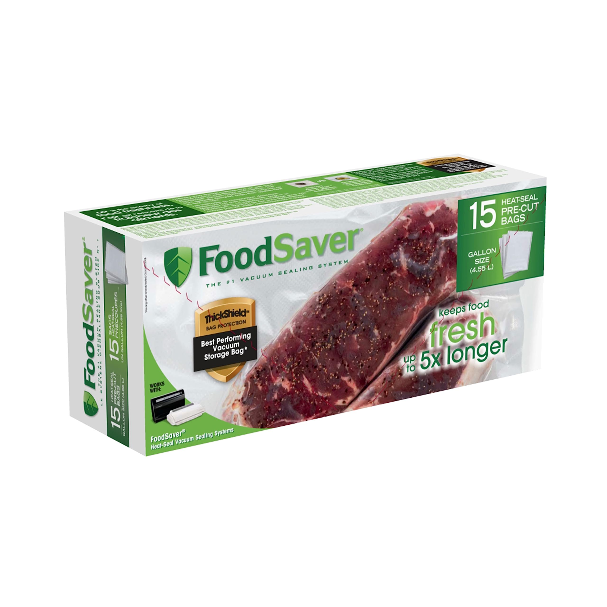 FoodSaver Gallon Size Pre-Cut Bags, Clear (15 Bags)