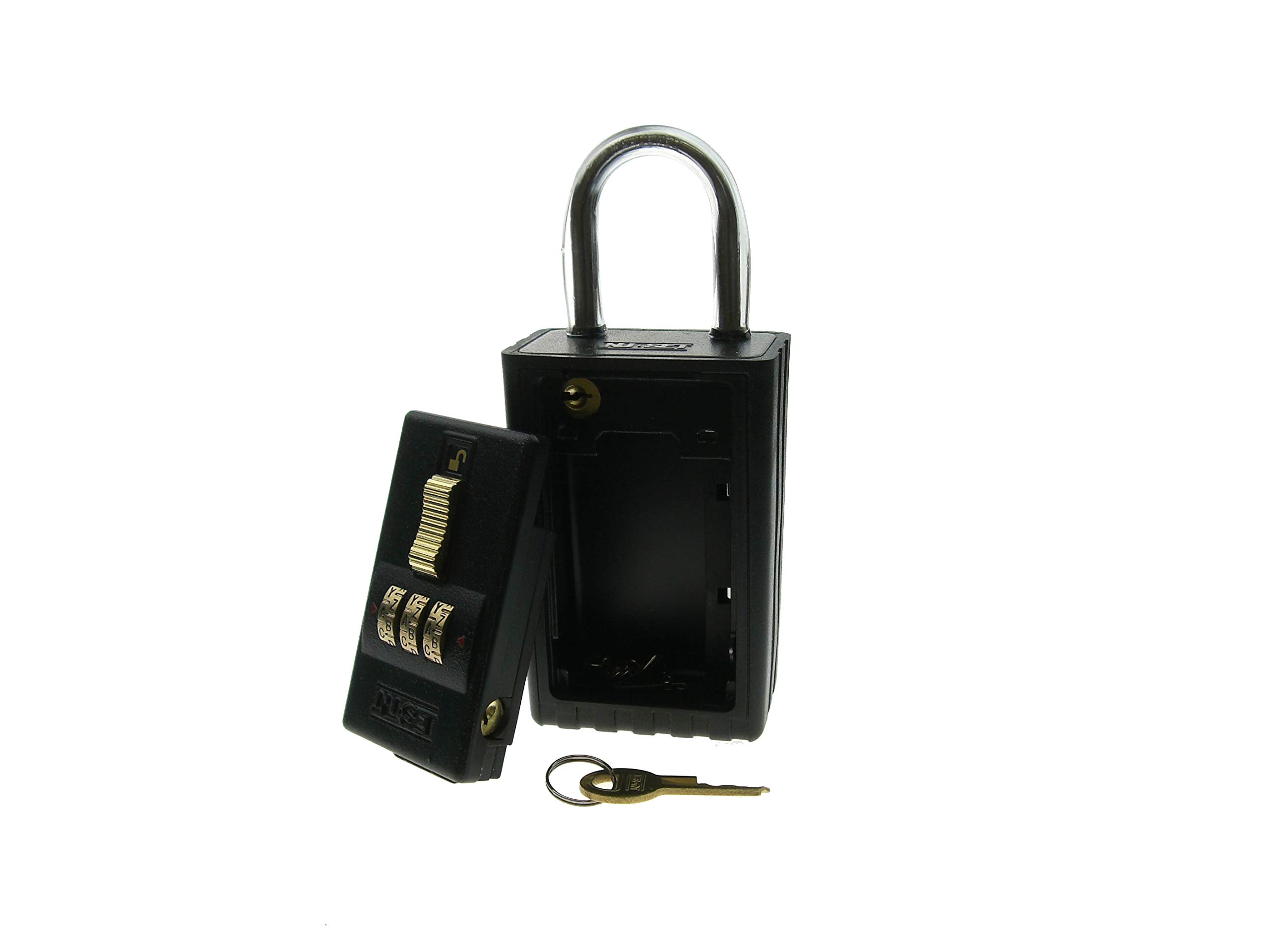 NU-SET Lock | 3 Digit 26-Alpha Combination Lock Box | Keyed Shackle Key Storage Lock Box | Home Improvement & Door Hardware (Black)