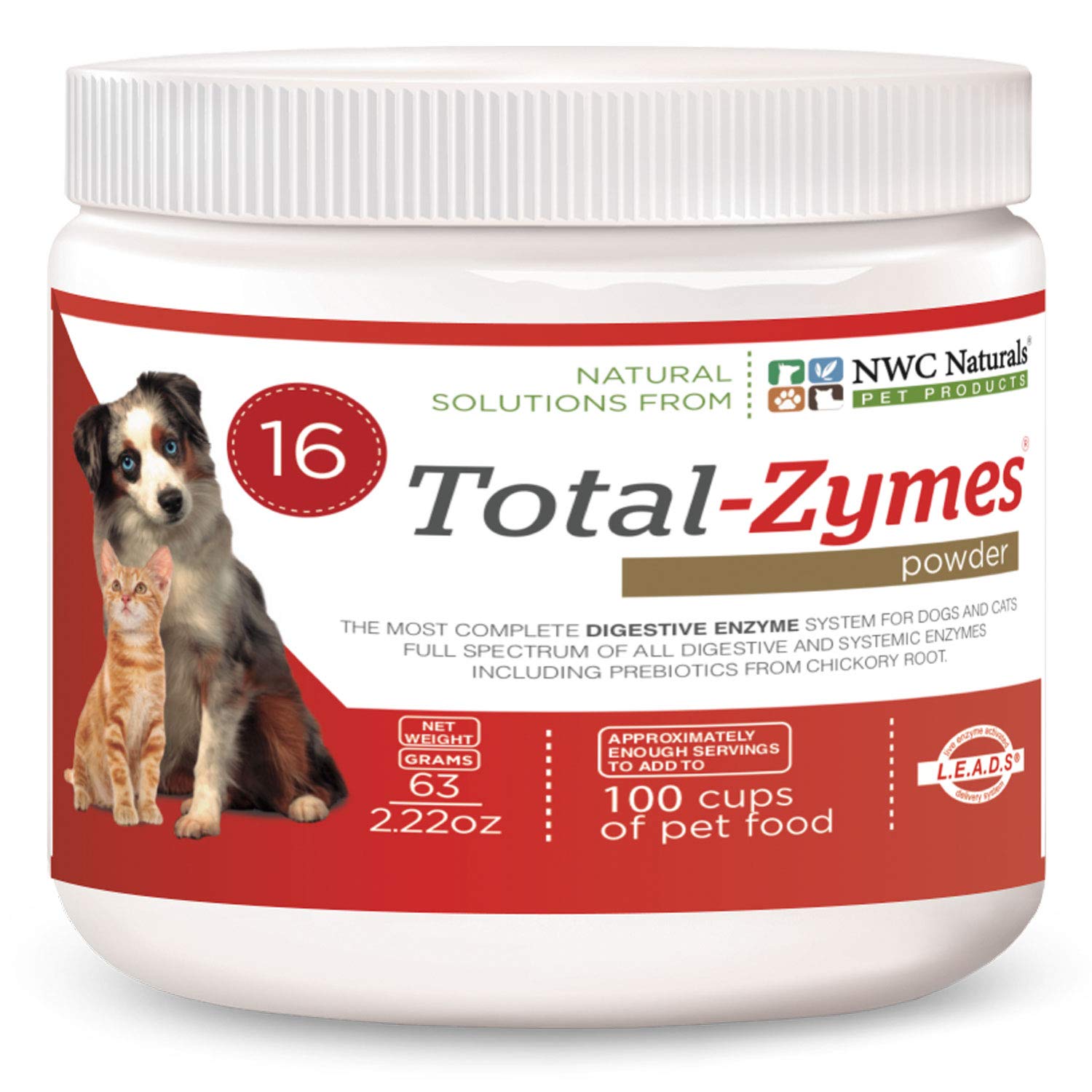 Total-Zymes Digestive Enzyme Powder for Dogs and Cats, With Pre-Biotics, Puppy and Kitten Enzymes, Immune, Digestive, Joint, and Healthy Weight Support 2.22-ounce Jar by NWC Naturals (14605)