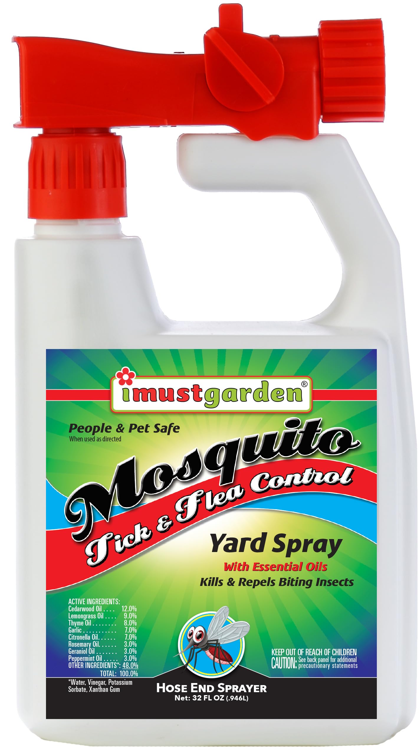 I Must Garden Outdoor Yard Spray: Kills & Repels Mosquitos, Ticks, Fleas, and Other Biting Insects – Powerful Blend of Natural Essential Oils – Safe for People, Pets & Plants – 32oz