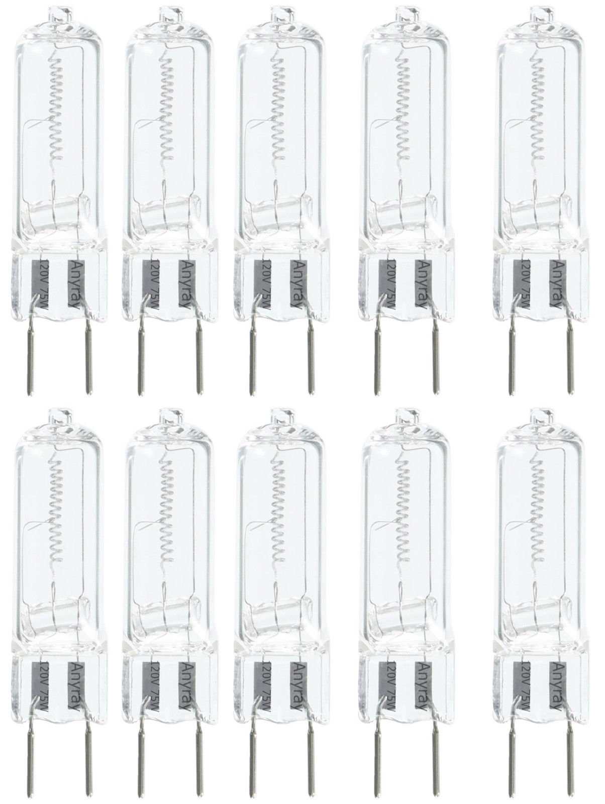 Anyray (10)-Bulbs G8 75W 75-Watt 120V T4 Halogen Light Bulbs GY8.6 75Watt 110V-130Volts Brand 10-Lamps