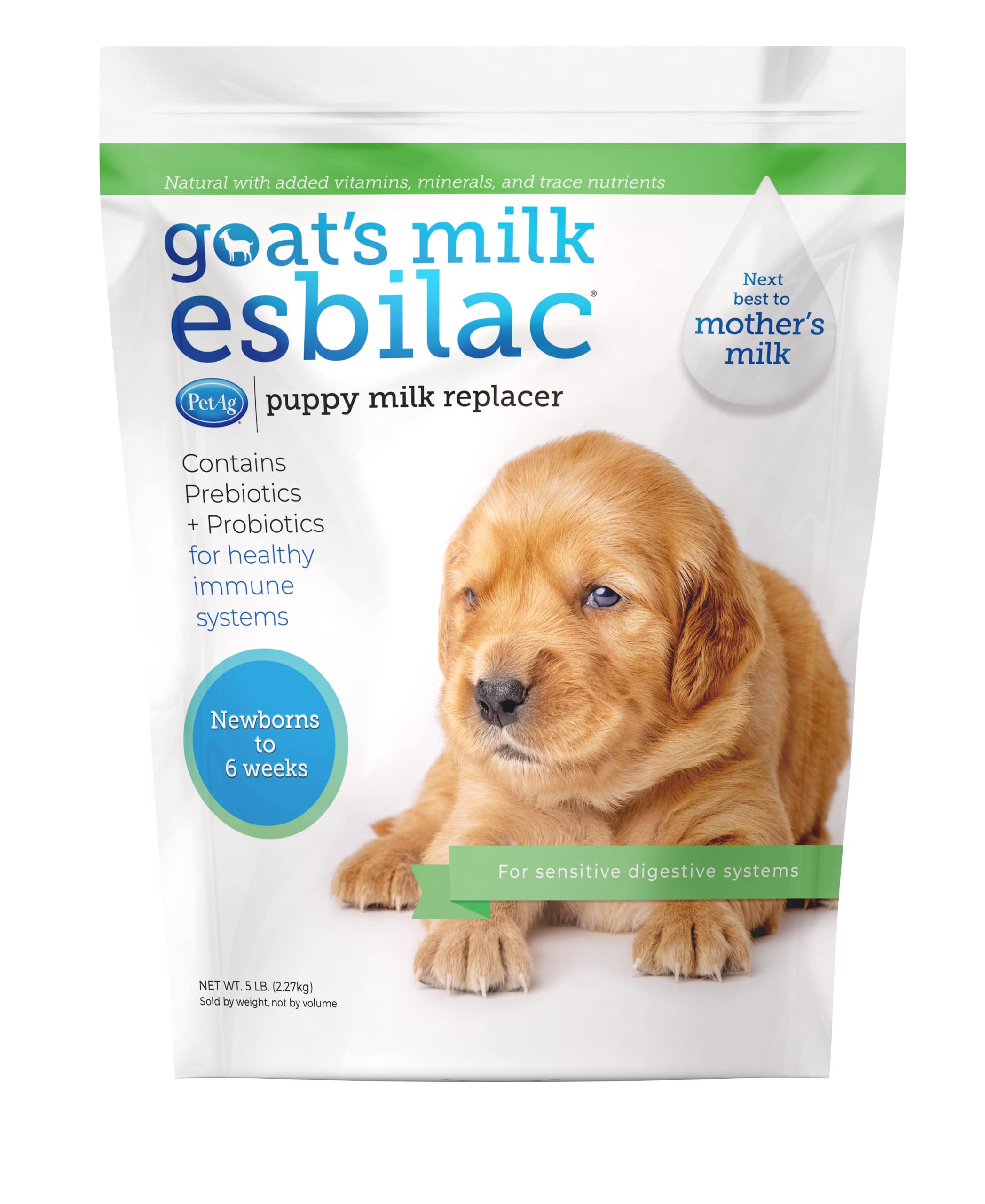 Pet-Ag Goat’s Milk Esbilac Powder - 5 lb - Powdered Puppy Formula with Prebiotics, Probiotics & Vitamins for Puppies Newborn to Six Weeks Old - for Sensitive Digestive Systems