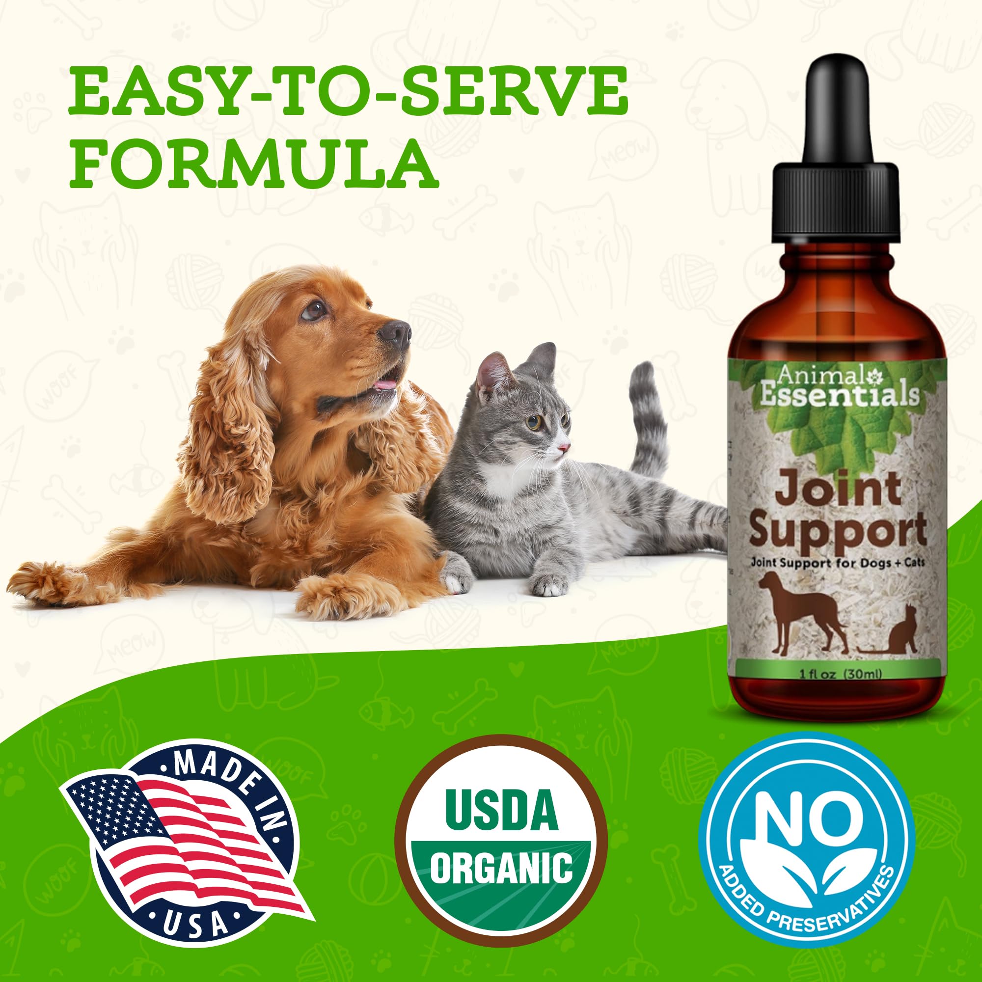 Animal Essentials Joint Support for Dogs & Cats - Joint Supplement, Liquid Joint Formula, Liquid Glucomasine, Organic Human Grade Herbs - 1 Fl Oz