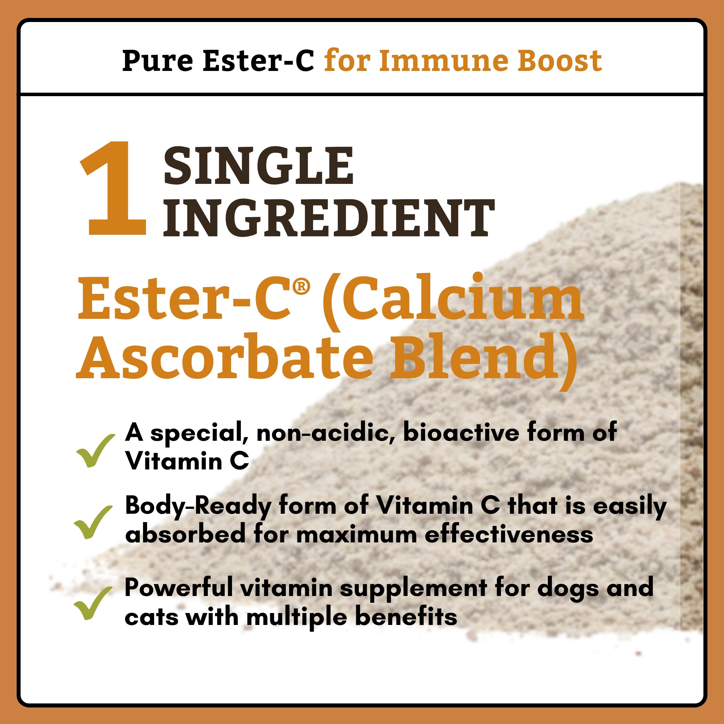 Wholistic Pet Organics Pure Ester-C Powder for Dogs & Cats - 1 Lb - Vitamin C Supplement for Immune Support, Skin & Coat Health, & Allergy Relief - Dog Vitamin Powder for Itchy Skin & Homemade Food