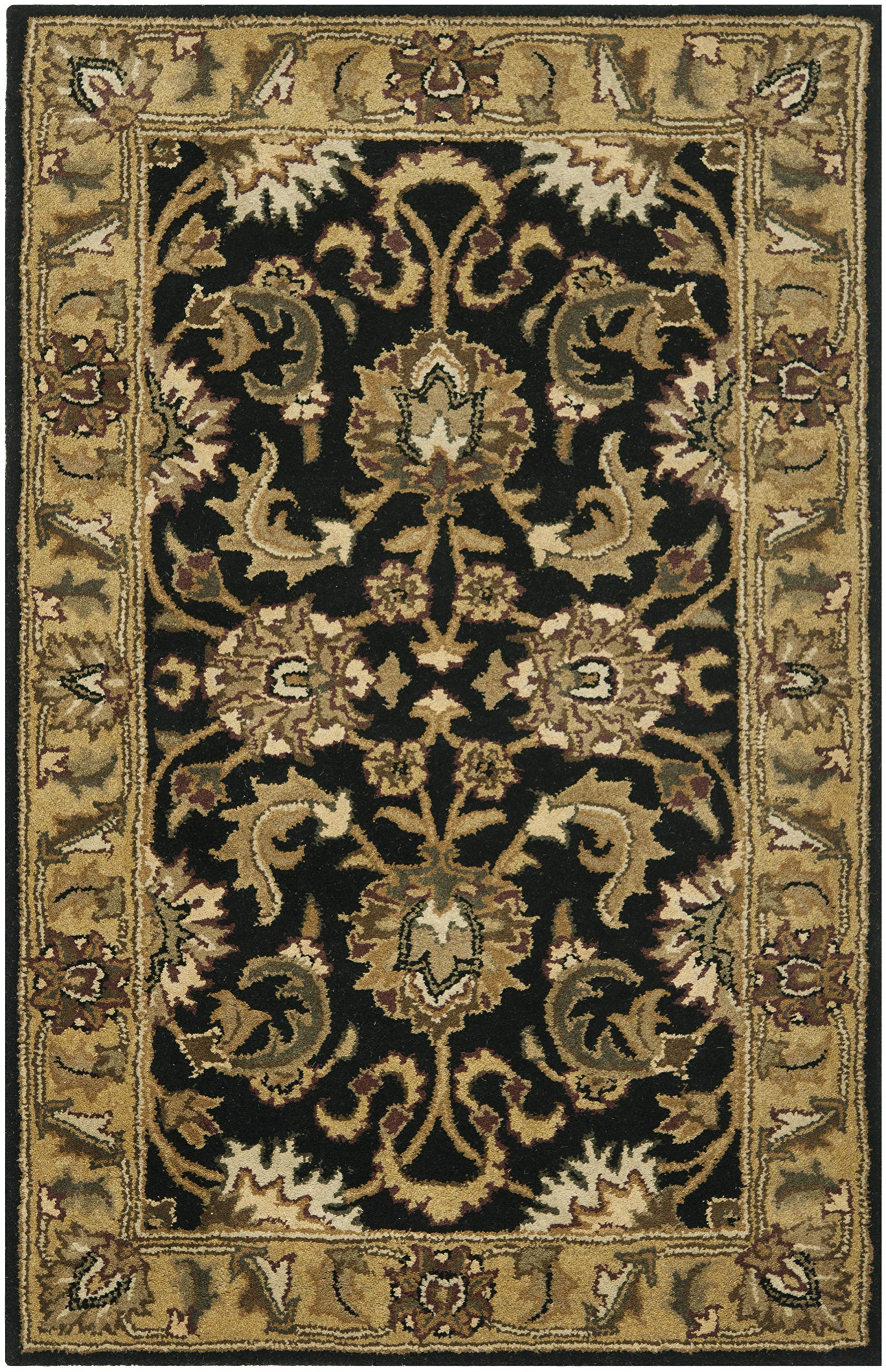 SAFAVIEH Classic Collection 3' x 5' Black / Gold CL252A Handmade Traditional Oriental Premium Wool Area Rug