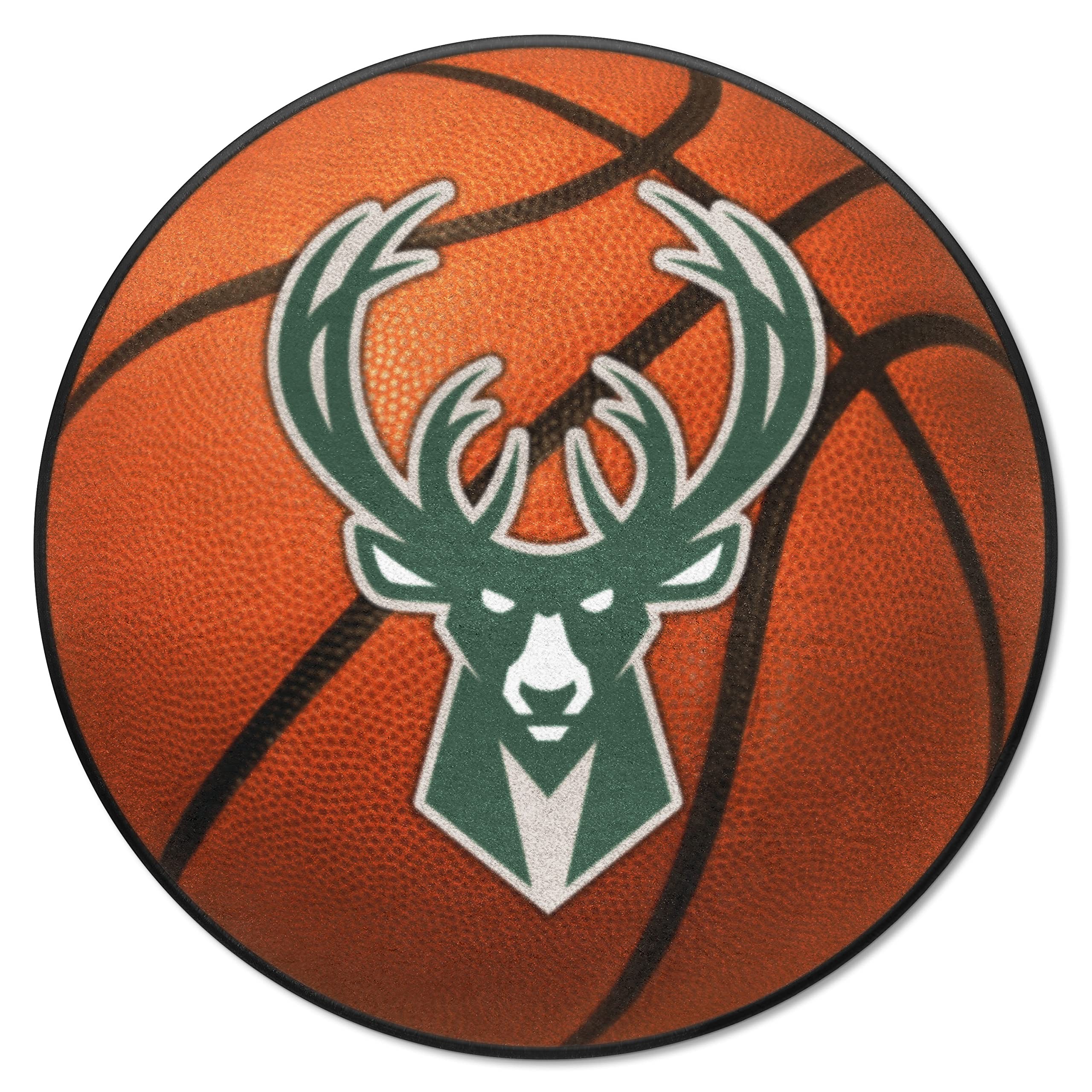 FANMATS 10206 Milwaukee Bucks Basketball Shaped Rug - 27in. Diameter, Basketball Design, Sports Fan Accent Rug