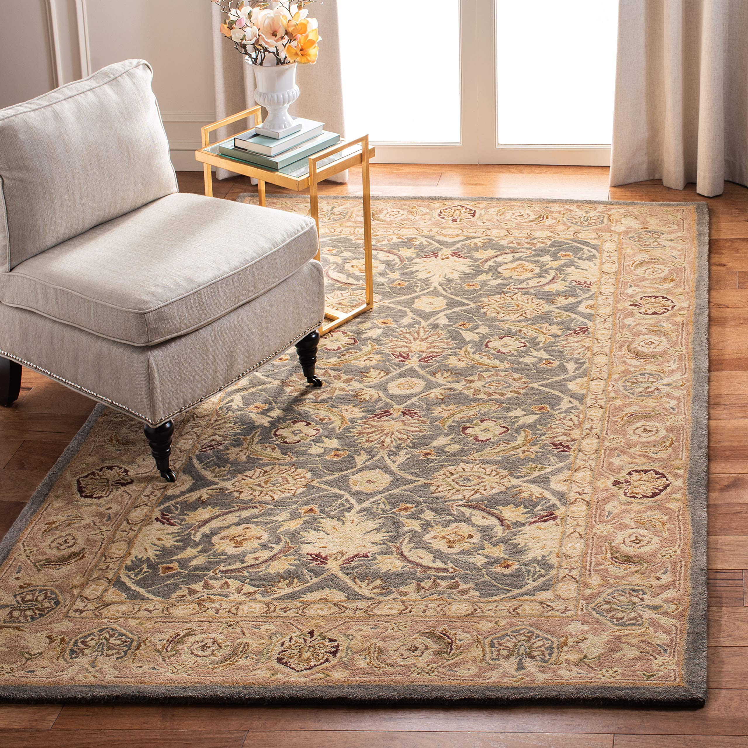 SAFAVIEH Anatolia Collection Area Rug - 6' x 9', Teal Blue & Taupe, Handmade Traditional Oriental Wool, Ideal for High Traffic Areas in Living Room, Bedroom (AN549B)