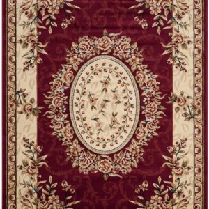 SAFAVIEH Lyndhurst Collection Area Rug - 5'3" x 7'6", Red & Ivory, Traditional European Medallion Design, Non-Shedding & Easy Care, Ideal for High Traffic Areas in Living Room, Bedroom (LNH328C)