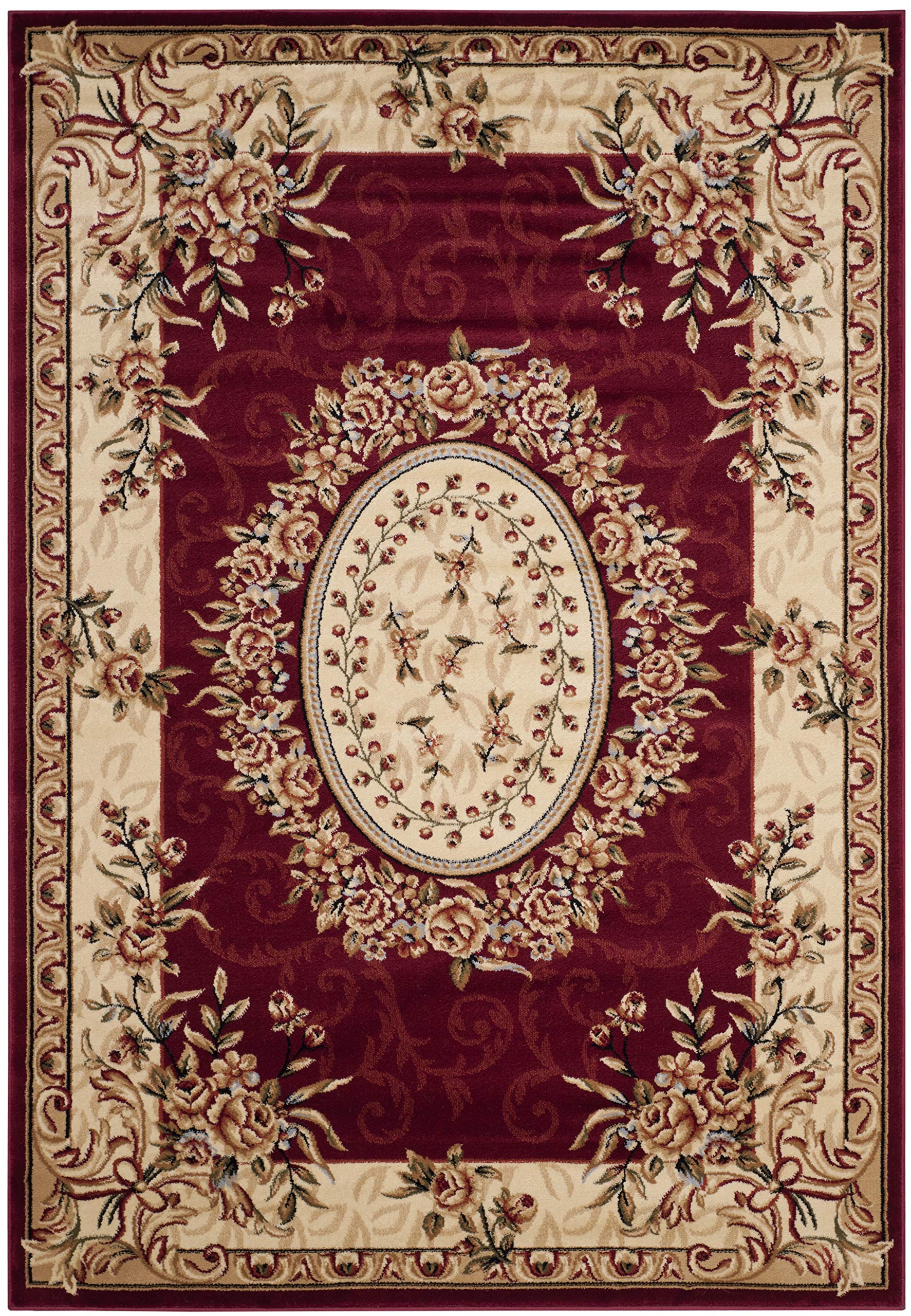 SAFAVIEH Lyndhurst Collection Area Rug - 5'3" x 7'6", Red & Ivory, Traditional European Medallion Design, Non-Shedding & Easy Care, Ideal for High Traffic Areas in Living Room, Bedroom (LNH328C)