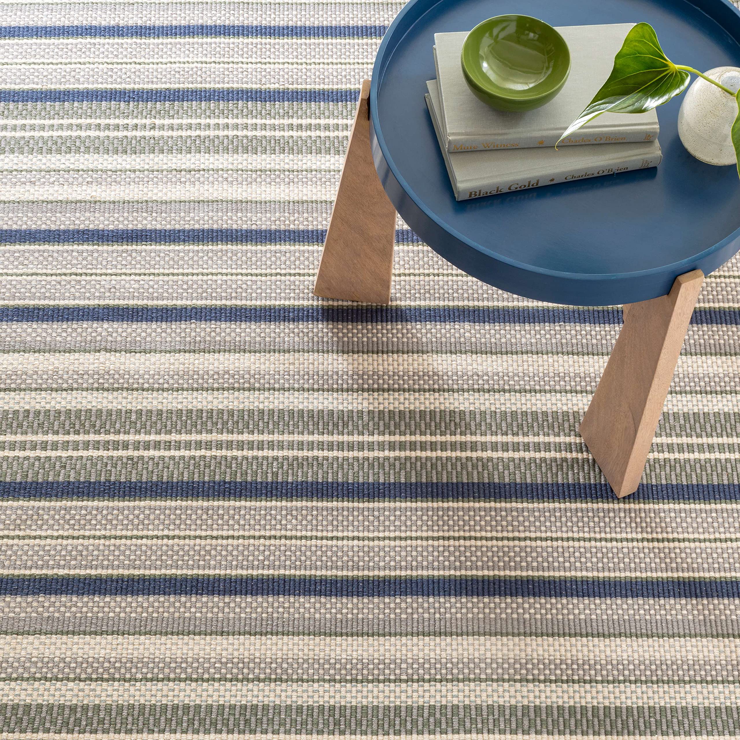 Dash and Albert Swedish Stripe Cotton Area Rug - 2' x 3' Blue - Striped Handwoven Accent Rug - Durable, Lightweight, High Traffic Areas - Hallways, Bedrooms, Stairs